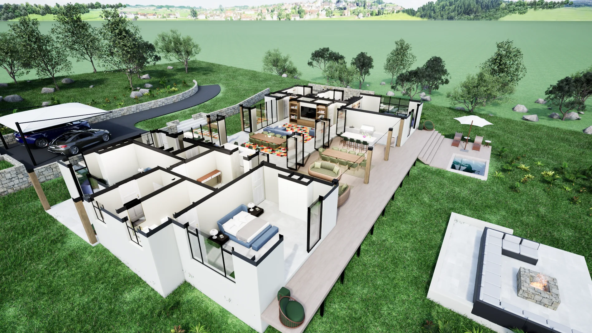 Architectural visualisation: a cutaway model study of a single-storey residence